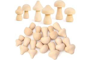 Oewnvmd Lot de 18 champignons en bois non 6 tailles de champignons en bois naturel pour les projets d'artisanat de décoration