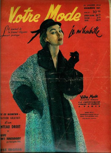 Votre Mode - n°361 - 21/01/1954 - Manteau Nina Ricci (couv.) / Manteau droit T.44 (patron)
