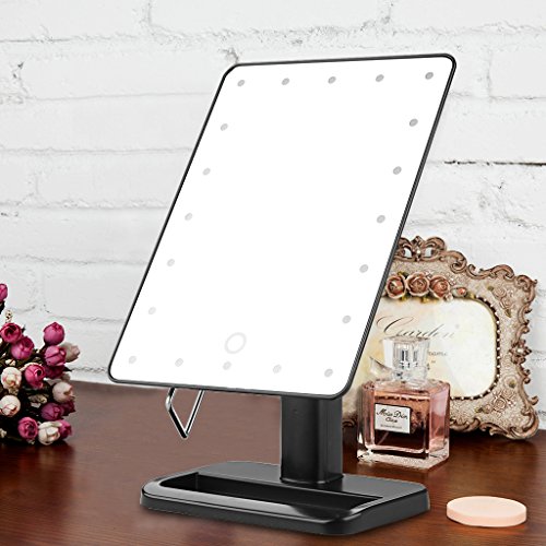 Ovonni L208 LED Touch Screen Kosmetikspiegel mit 10X Lupe 20 LEDs beleuchteter Schminkspiegel Rasierspiegel Dimmbar Batteriebetrieben schwarz - 9