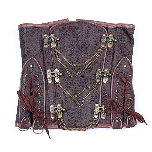 FeelinGirl Damen Steampunk Korsett Kunstleder korsagenkleid Rock Kostüm Burlesque Korsett Faschingskostüm - 3