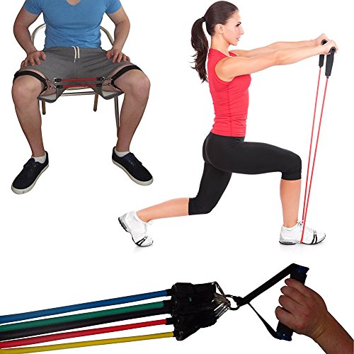 Set aus 5 Resistance Bands Widerstandsbänder Fitnessbänder Resistance Straps mit Handgelenk, Resistance Tube für Männer & Frauen für Yoga, Pilates, Physio,Workout für Heimfitness Reisen Fitness - 3