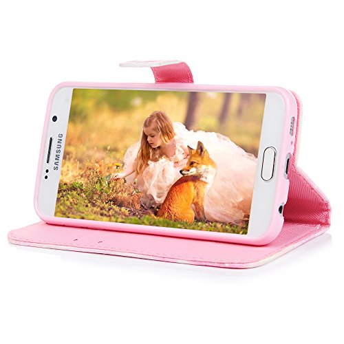 Lanveni S6 Hülle, Handyhülle für Flip Case Cover PU Lederhülle Schutzhülle Magnetverschluss Ledertasche mit Stander Function Brieftasche Card Slot Handy Tasche mit Feder-Windspiele Cover Design für Samsung Galaxy S6 + 1 x Stylus Stift + 1 x Staubdichte Stecker - 8