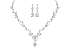 SNORSO Bijoux Parure Collier et Boucles d'oreilles Fleur Feuille Pendentif Goutte d'eau Parures de Mariage Soirée