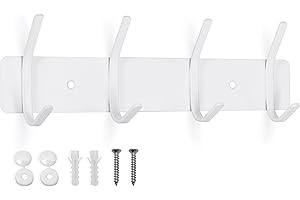 SYPEN Wall Coat Hook, Metal Wall Coat Rack, Stainless Steel, Hook Rail for Bedroom, Bathroom, Kitchen, Coat Hooks for Clothes, Jackets Holder (White, 4 Hooks)