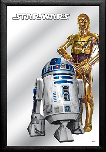 Star Wars Spiegel mit R2-D2 & C-3PO (22x 32cm) mit Kunststoffrahmen in Holzoptik