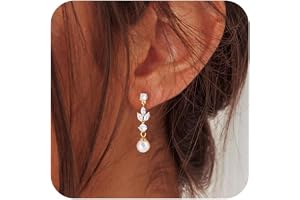 HARJJME Pärlörhängen silver 925 hängande kvinnor 14K guldpläterade zirkonia glitter långa guldörhängen allergivänliga vattent