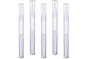 QUUPY 5 Stück 3 ml Transparent Twist Stift Pen Leerer Nagelöl Pen mit Pinsel Nachfüllbar Kosmetische Container für Lipgloss Zähne Whitening Liquid