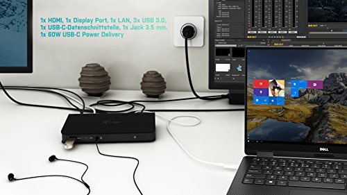 i-tec USB-C Dual Display (MST) Docking Station 1x HDMI, 1x Display Port, 1x Ethernet, 3x USB 3.0, 1x USB-C-Datenschnittstelle, 1x Audio/Mikrofon Jack, 1x 60W USB-C Power Delivery für Aufladung mit einem Kabel, ON/OFF Switch, für Notebooks, Tablets, Widows, Mac OS, auch für MacBook 2016 - 6