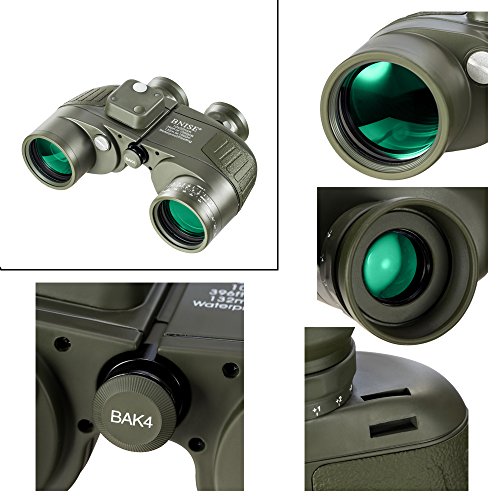 BNISE Military HD Binoculars, Navigation Compass and Rangefinder, 10x50 Large Object Lens BAK4 Large View, Waterproof and Fogproof, with Harness Strap and Neck Strap
