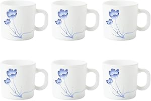 Larah by BOROSIL Tulip Opalware Cup Set, 6 Pieces, White, 100ml