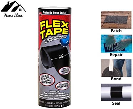 Home Ideas BLACK 12" x 5,' 12 Inch x 5 Foot FLEX TAPE Strong Seal Waterproof Rubberized Tape- AS SEEN ON TV …