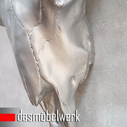 dasmöbelwerk XXL Deko Schädel 65 cm Silber Stierkopf Skulptur Stier Bullenschädel Wandskulptur Hörner Bulle Stierschädel - 3