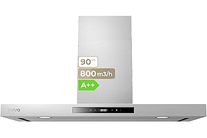 EVVO Cappa aspirante 90 cm decorativa, potenza 800 m³/h, controllo tattile e gestale, filtro in alluminio e carbone attivo, efficienza energetica A++
