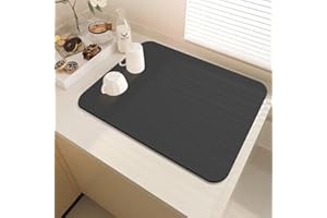 DUJUIKE Tappetino drenante cucina,Tappetino per Scolapiatti Antiscivolo,per Bancone della Cucina, Tappetino per Bere Animali Domestici(Nero assoluto,30 x 40cm)