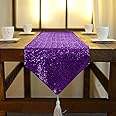 ShinyBeauty Shimmer Purple-Sequin Table Runner Tassel-30x180cm, Glitter Round Sequins Fabric for Coffee Table Runner in Party Wedding Banquet Table Linen Layout or Decoration (Purple)
