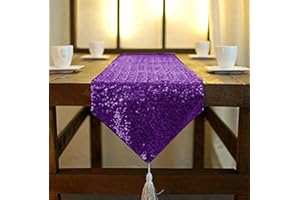 ShinyBeauty, runner da tavola con lustrini rotondi, di colore verde, 30 x 180 cm, decorazione in lino per banchetti, feste, matrimoni, Purple, 12x72-Inch