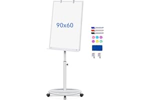 ‎MAXTEK maxtek Flipchart Ständer, 90x60cm Whiteboard mit Ständers, Kunststoffrahmen Flipchart Papier, Magnetisch Höhenverstellbar, Trocken Abwischbar, 1 Radierer, 3 Markern und 6 Magneten