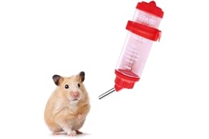 WishLotus Hamster Dispenser Bottle, No Drip Plastic Hanging Water Bottle 125ml Automatic Water Bottle Dispenser Cage Bowl with 2 Rolling Ball for Small Animal Guinea Pig, Gerbil, Chinchilla (Red)