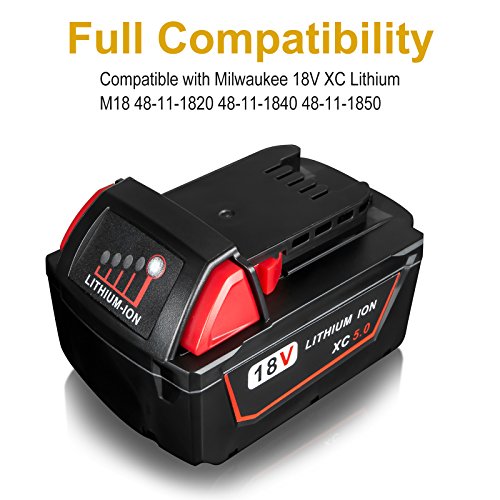 FLAGPOWER 18V 5.0Ah Werkzeug Batterie Ersatz Milwaukee Akku 18V für Milwaukee M18 XC 48-11-1815 48-11-1820 2601 2610 2611 2620 2630 2650 (5000mAh 2 Stück) - 4