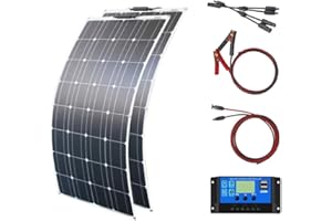 Aysolar 200W 12V Placa Solar Flexible Kit 2x100W Flexible Fotovoltio Módulo 20A Controlador Solar para Autocaravana, Barco, Automóvil, Caravana, Carga de batería de 12V/24V