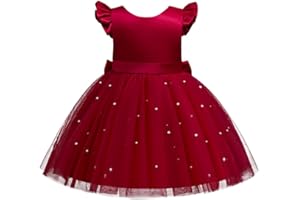 Lito Angels Vestido de Dama de Honor de Boda Ropa Navidad Fiesta Elegante con Perla para,Niñas Pequeñas y Niñas