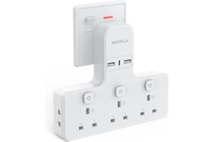 KEMELO Multi Plug Adapter (3250W/13A), Plug Extension Socket with 3 USB, 3 Way Plug Adapter UK Built-in with Independent Switches,Wall Plug Extender for School Home, Kitchen, Office