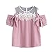 Produktbild BA Zha Hei New Mode Frauen Kurzarm Schulterfrei Spitze Gestreift Bluse Damen Schulterfrei Oberteil Loose Kurzarm Hemd Top Off Shoulder Tunika T-Shirt Loose Fit Summer Bluse Tops (Rosa, L)