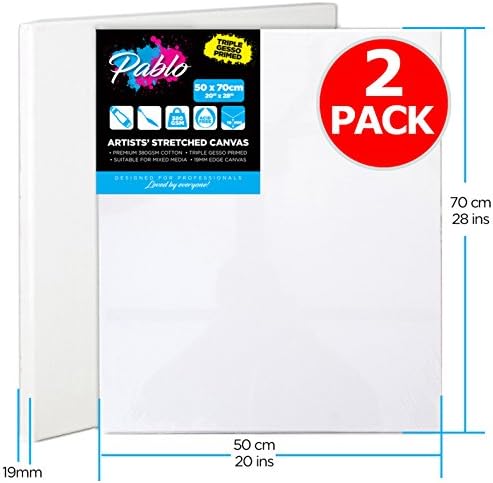 PABLO® - Artists Blank 19mm Stretched Canvas (Twin Pack) – 380gsm, 100% Cotton, Medium Grain &amp; Acid-free. Triple Gesso Primed for maximum luminosity &amp; colour. Suitable for Acrylic &amp; Oil painting (50cm x 70cm (20" x 28"))