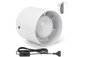 Vrietina Kanałowy Wentylator Rurowy 100 mm - Zawór Zwrotny, 130 m³/h, Wyciągowy z Kablem 3 m, Cichy, 2200 obr./min - Do Łazienki, WC, Kuchni, Szklarni