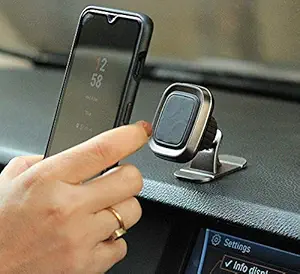 Mazu Universal 360 Degree Rotation Magnetic Mobile Holder for Car Dashboard Windscreen or Work Desk for All Smartphones and GPS Accessories with Two Metal Plates (Metallic Grey Color)