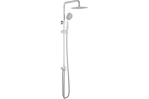 GRIFEMA Colonna Doccia Colonna Doccia Acciaio Inox Senza Miscelatore Fori Muro Regolabili Asta Doccia Gruppo Doccia Colonna Con Soffione e Doccetta Porta Ogetti Mensola 25x25cm, G7005
