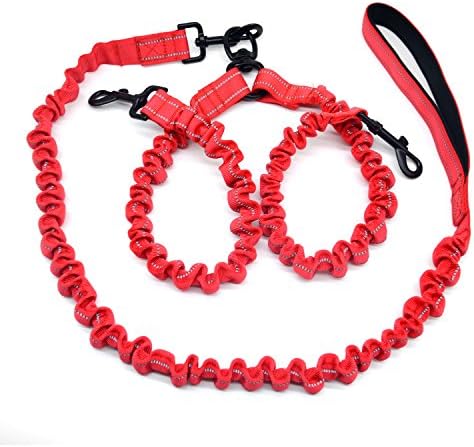 Kuorle Double dog leash, No Tangle Leash with Padded Handle &amp; Double Dog Walker with Shock Absorbing Bungee,Adjustable Leash Splitter for Two Dogs