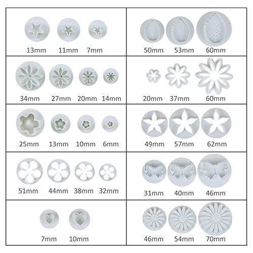 Rovtop 47-teilige Set Fondant Ausstecher Ausstechformen Auswerfer Stempel Tortendeko insgesamt 14-teilige Blumenmodellierungswerkzeuge und 13-teilige Ausstechformen Auswerfer - 2