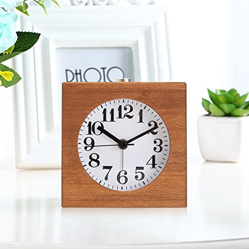 Holz Wecker von Baban kleine Nachttischuhr Tischuhren Stumm Uhr Licht- und Weckfunktion/Schlummerfunktion mit Nachtlicht Schlafen Bedside Wecker für Studenten Kinder Sapele