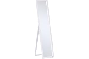 HOMCOM Specchio da Terra con Supporto Richiudibile, 37x154 cm Specchio Verticale con Cornice, Fori Per Montaggio a Parete e Pellicola Anti Esplosione, per Camera da Letto, Soggiorno, Ingresso, Bianco