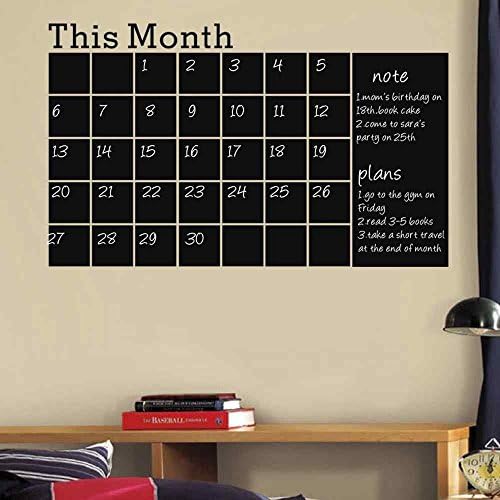Modern Chalkboard Vinyl Wall Decal Removable Monthly Calendar(black,27"h x43"w)