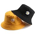 REFFER Women Bucket Hats Cute Little Daisy Flower Embroidery Cotton Reversible Double Sided Wear Packable Bucket Hat for Women Beach hat Summer hat (Pack of 1)