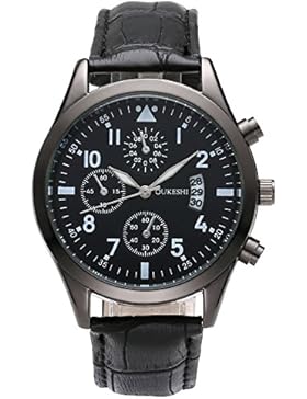 JSDDE Uhren,Herren-Armbanduhr XL Uhren Herren Leder-Band Kalenderuhr Traveler unecht Chronograph Analog Quarzuhr