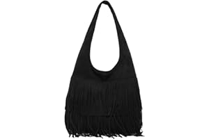 CORIOS Bolso de Mano de Ante para Mujer Bolso de Hombro con Borlas Retro Flecos Bolsos Hobo Western Flecos Monedero Gran Bolsa Shopper Retro Elegante Bolso Tote para Viajes Compras Trabajo Negro