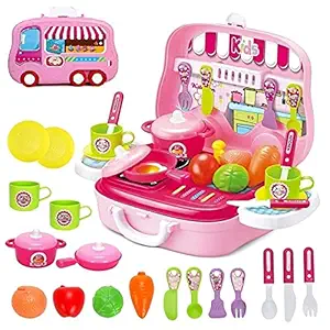 Ram DASS Mart Multicolour Plastic Little Chef Kitchen Set in Chef Carry case - Role Play Fun Toys for Boys and Girls - Age 3 Years and Up