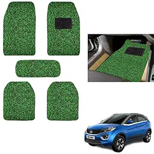 Cabix - 12 mm Anti Skid Curly Car Noodle/Grass Mat for Tata Nexon (Set of 5, Black Green)