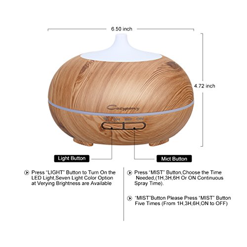Aroma Diffuser, Cozypony Öl Diffusor 300ml Ultraschall Luftbefeuchter Holzmaserung LED Humidifier mit 7 farbenwechselnde elektrisch Duftlampe für Yoga Salon Zimmer Haus Büro etc - 5