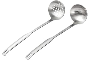Buyer Star Lot de 2 louches à soupe, passoires métalliques pour glaçage, ustensiles de cuisine à long manche en acier inoxydable 18/10