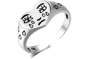 Aukmla Anillo de cara triste llorando de plata ajustable abierto de corazón roto para mujeres y niñas