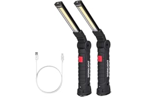 Coquimbo Lampe de Travail Rechargeable Lampe Atelier COB Torche Lampe de Poche avec Base Magnétique 5 Modes Lumière Blanche/Rouge Camping Lampe pour Garage, Camping, d'urgence, etc (Grand, 2 Pièces)