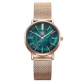 GQ-WATCH Ultradünne Armbanduhr Aus Edelstahlgewebe wasserdichte Quarz Damen Armbanduhr Elegantes Sternenhimmel Zifferblatt,Grün