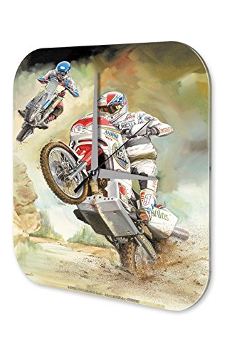 Wanduhr Retro Biker Deko Marke Motocross Wheelie Acryl Wand Uhr 25x25 cm