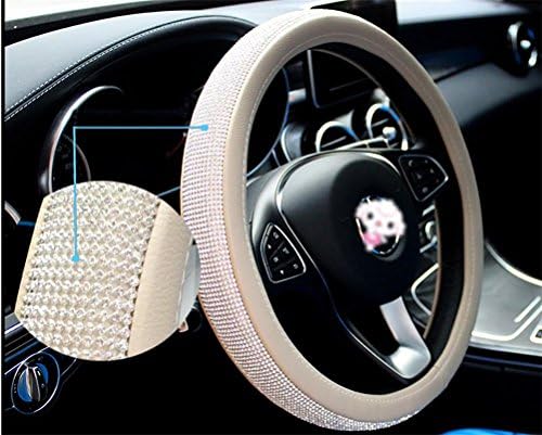 YAYUE Cystal Car Steering Wheel Cover,38CM/15'' Universal PU Leather Bling Bling Rhinestones Steering Wheel Cover Four Seasons Steering Cover , beige