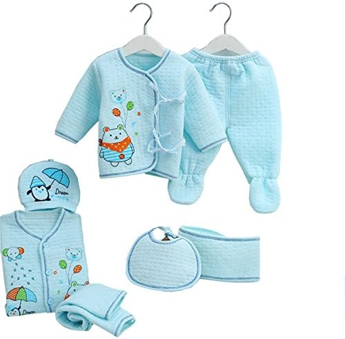 Fengwu Newborn Baby Clothing Sets 7pcs Essential Layette Animal Rompers with Hat Long Sleeve Jumpsuits 0-3 Month