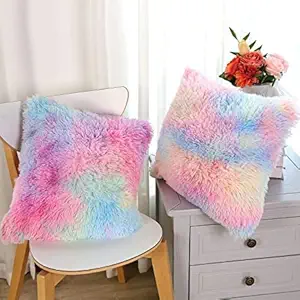 Vinayaka Fab Soft Faux Fur Throw Pillow Peach Blush Plush Decorative Tie Dye Pink Throw Girls Pillow Covers Cute Pillowcases for Sofa Couch D?cor Room Bedroom Colorful (24x24, 2)